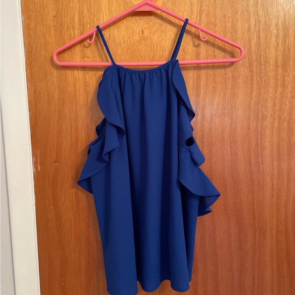 1.State Blue Ruffle Sleeveless Top